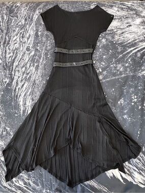 KILLSTAR Synapse Black Ribbed Knit Asymmetric Short Sleeve Dress Straps Size S